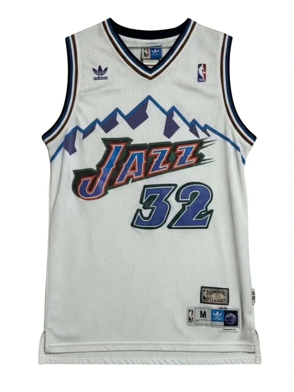 Vintage Utah Jazz Karl Malone #32 Jersey Adidas Hardwood Classics White Mens M